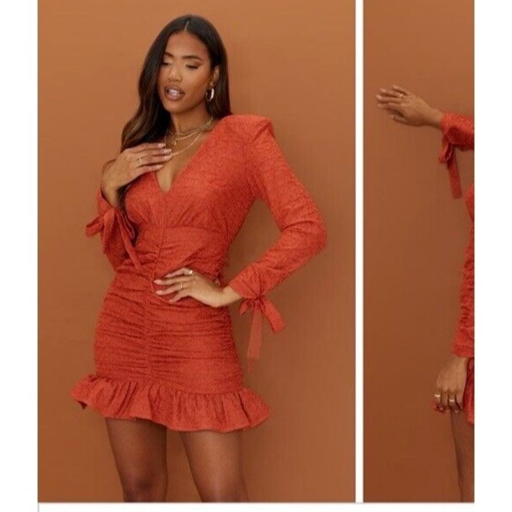 Mini Ruffle Bodycon Cocktail Dress Size 6 Ruched Textured Flirty Party Event - Picture 15 of 15